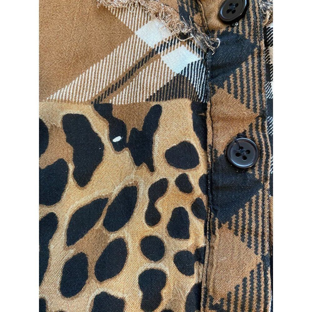 Cato Women’s M Tunic Dress Patchwork Plaid & Leopard Print Frayed Hem Boho Artsy - Picture 6 of 14